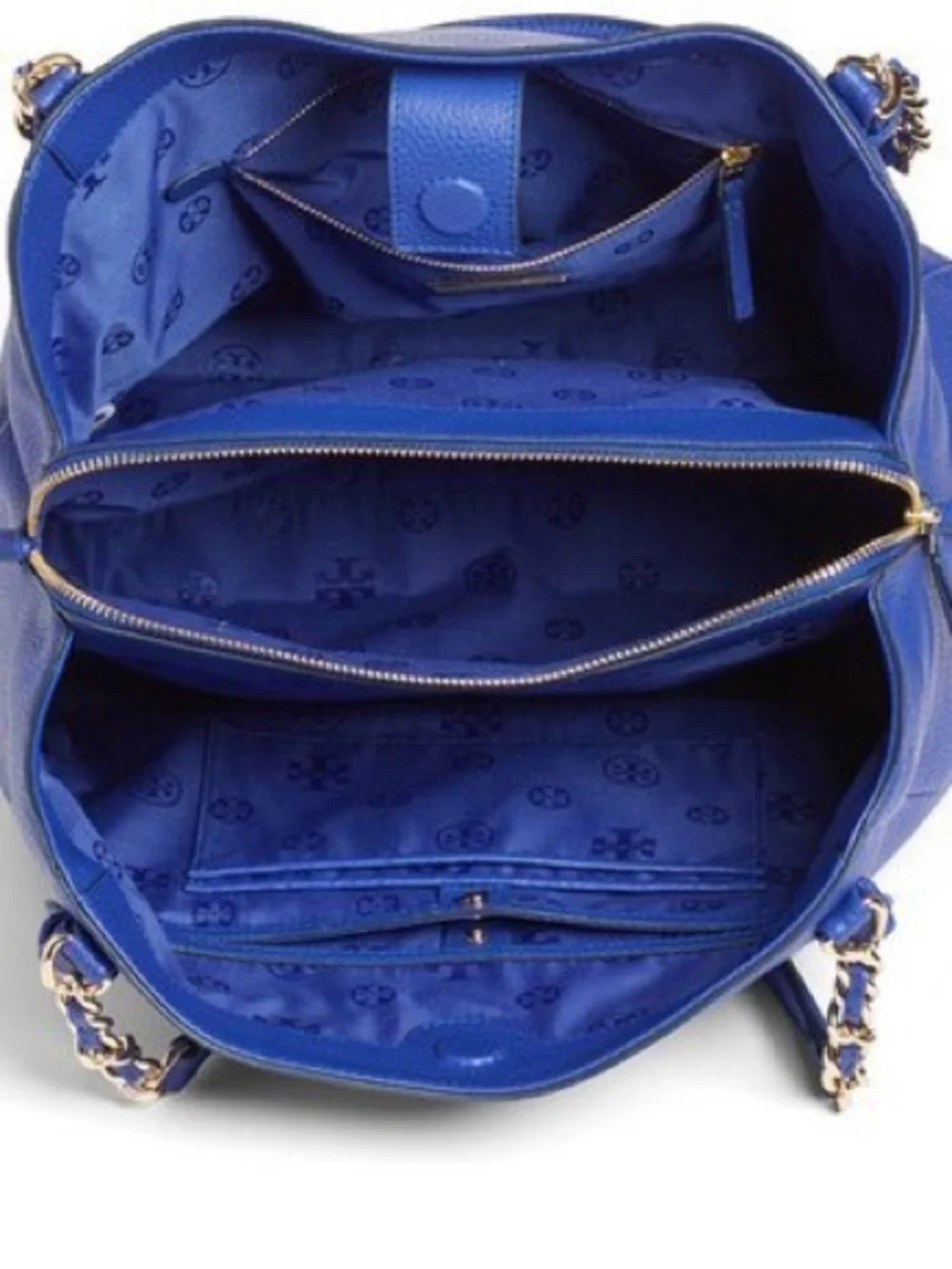 Tory Burch Harper Cobalt Blue Pebbled Leather Shoulder Tote Bag
